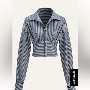 Striped Cropped Button-Front Shirt